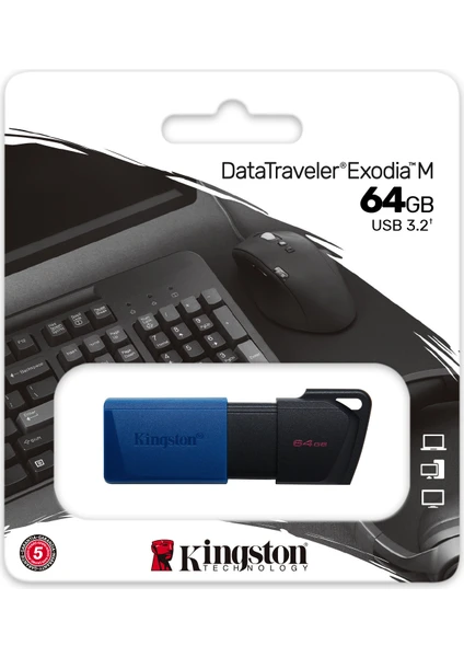 Kingston DTXM-64GB 64GB USB3.2 Gen 1 DataTraveler Exodia M (Black + Blue) Flash Bellek